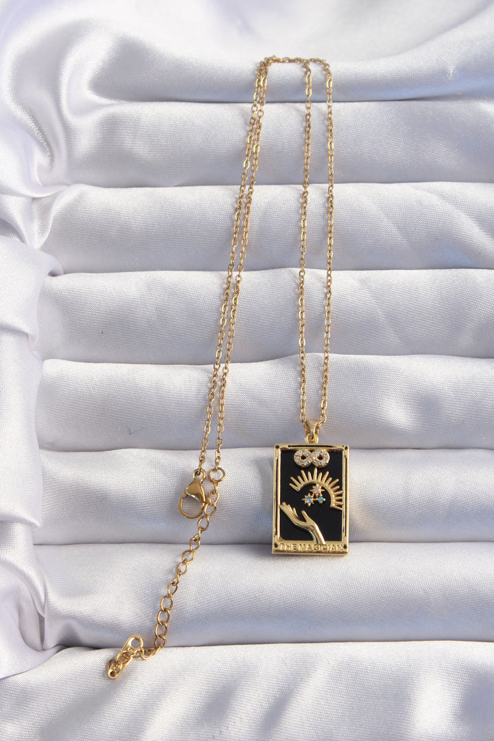 EBJ 316L Steel Chain Gold Color Infinity Detail Zircon Stone Tarot Necklace - Buderim