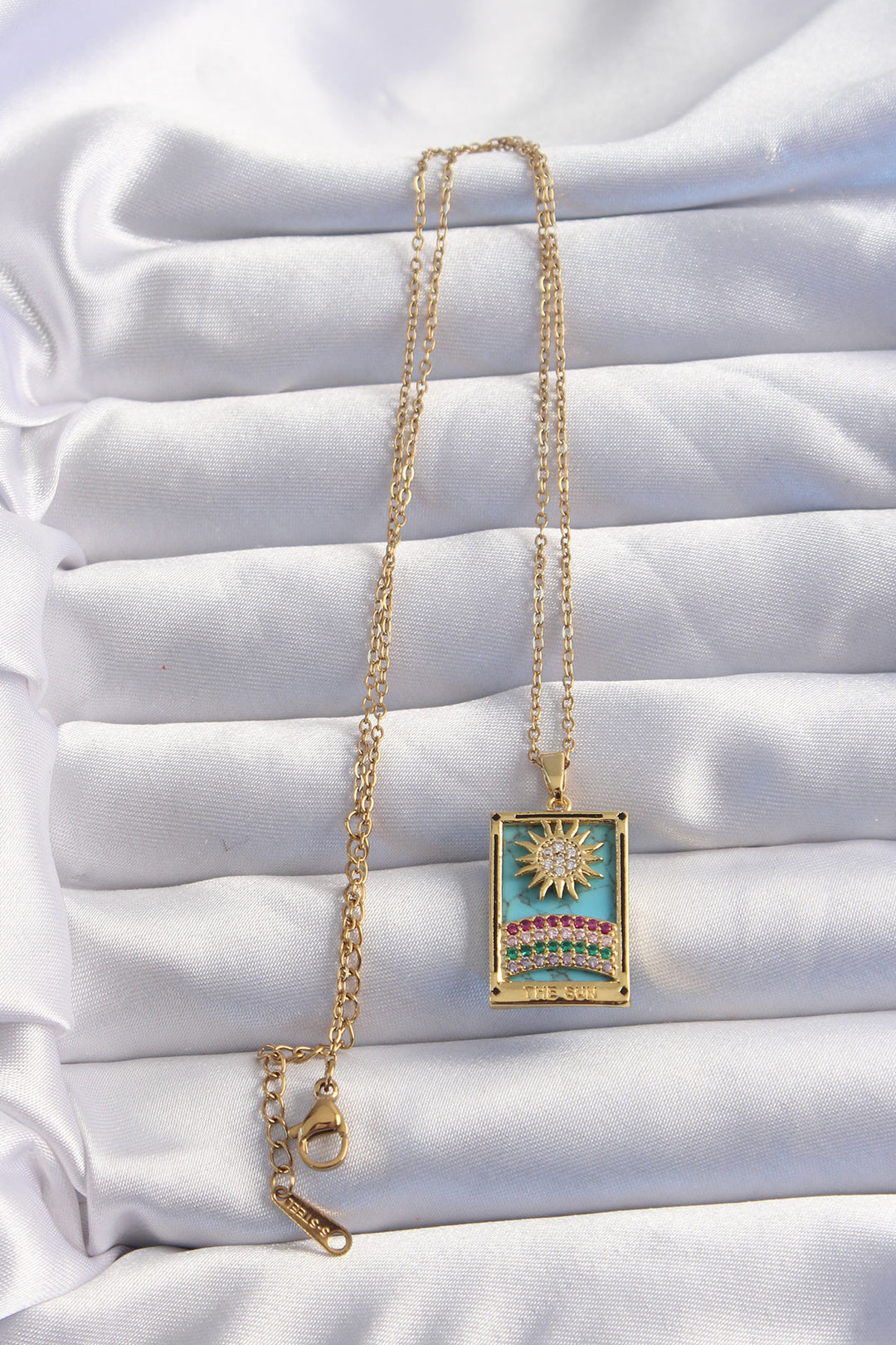 EBJ 316L Steel Chain Gold Color Sun Detail Colorful Zircon Stone Tarot Necklace - Oshawa