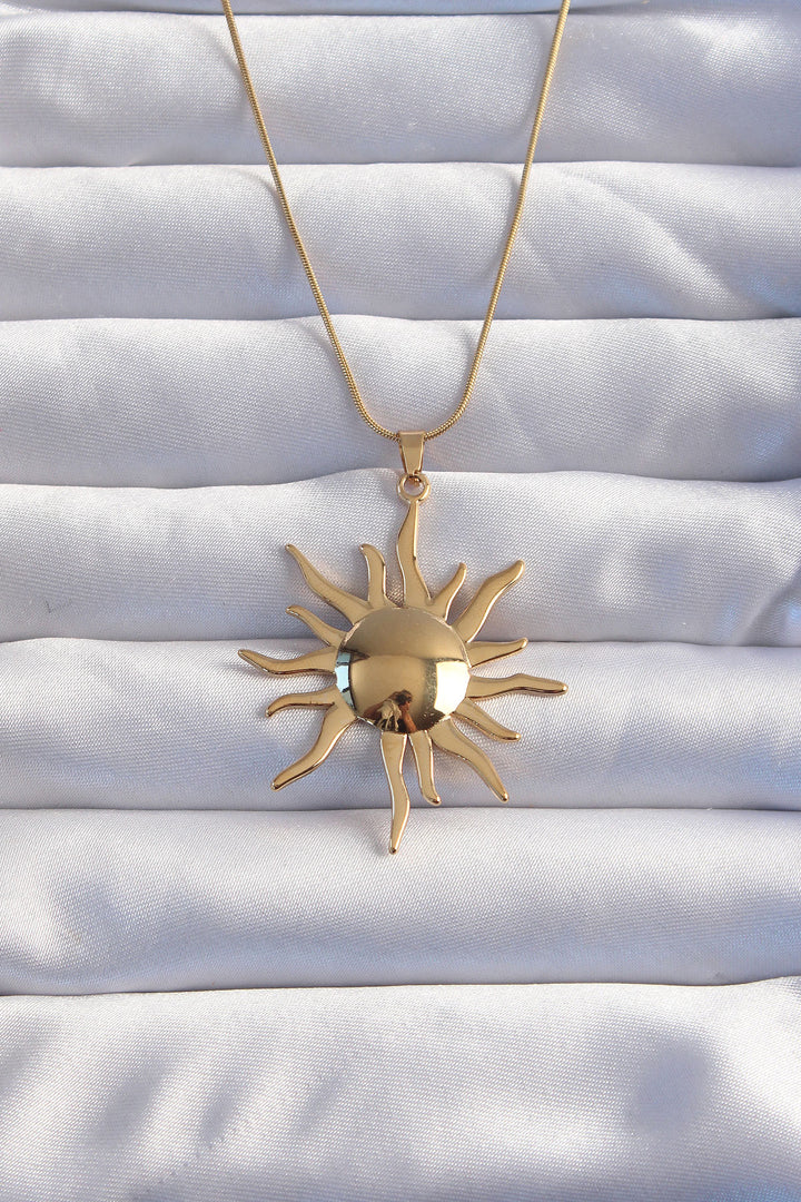 EBJ 316L Steel Chain Gold Color Mirror Model Sun Necklace - Hialeah