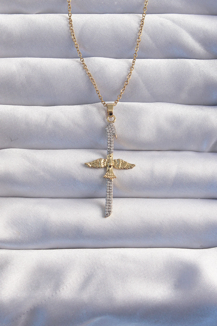 EBJ 316L Stainless Steel Chain Gold Color Phoenix Necklace with Zircon Stone - Nanaimo