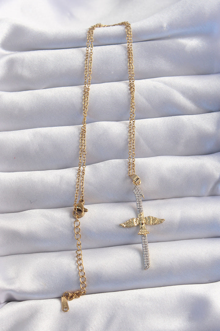 EBJ 316L Stainless Steel Chain Gold Color Phoenix Necklace with Zircon Stone - Nanaimo