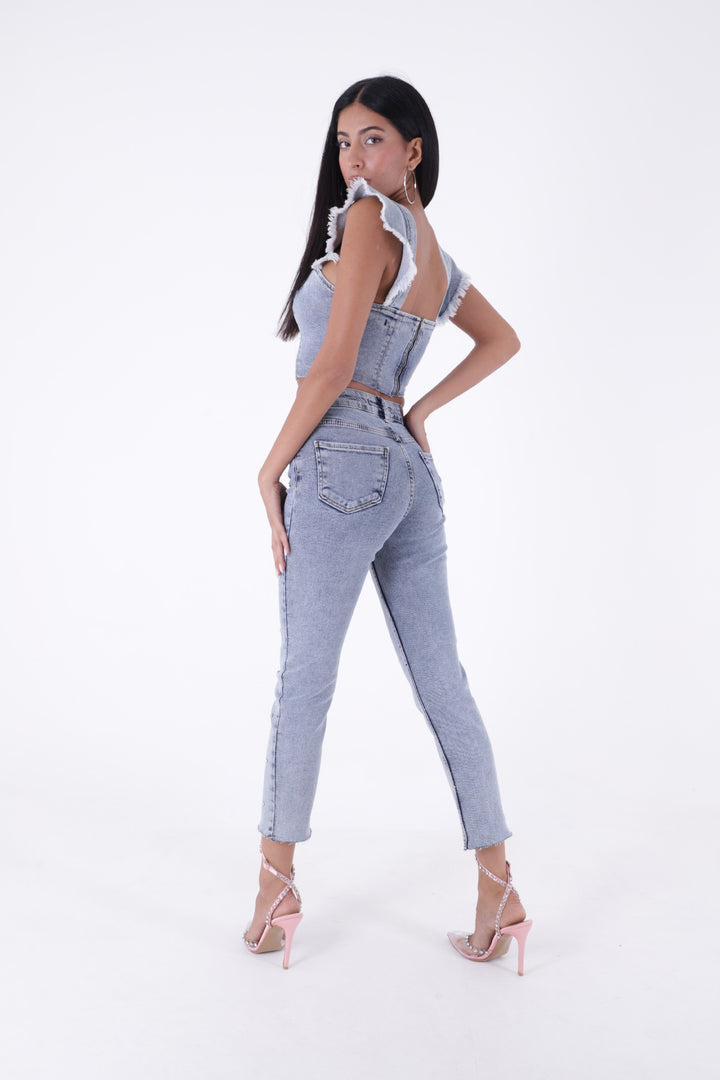XLJ High Waisted Mom Fit Jean with Drops and Fringe Ending Mixed - Soledad de Graciano Sánchez