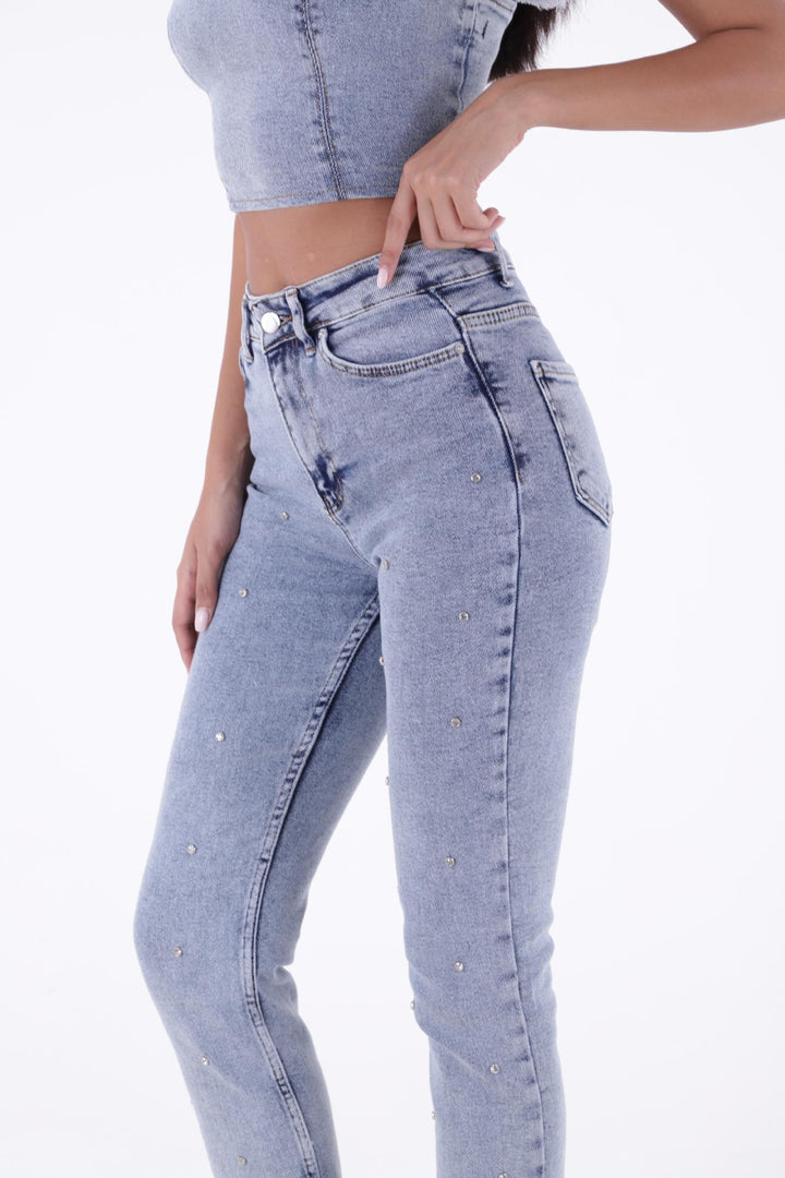 XLJ High Waisted Mom Fit Jean with Drops and Fringe Ending Mixed - Soledad de Graciano Sánchez