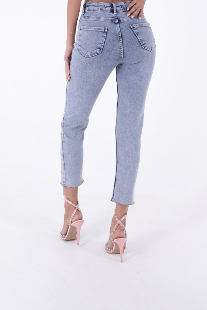 XLJ High Waisted Mom Fit Jean with Drops and Fringe Ending Mixed - Soledad de Graciano Sánchez