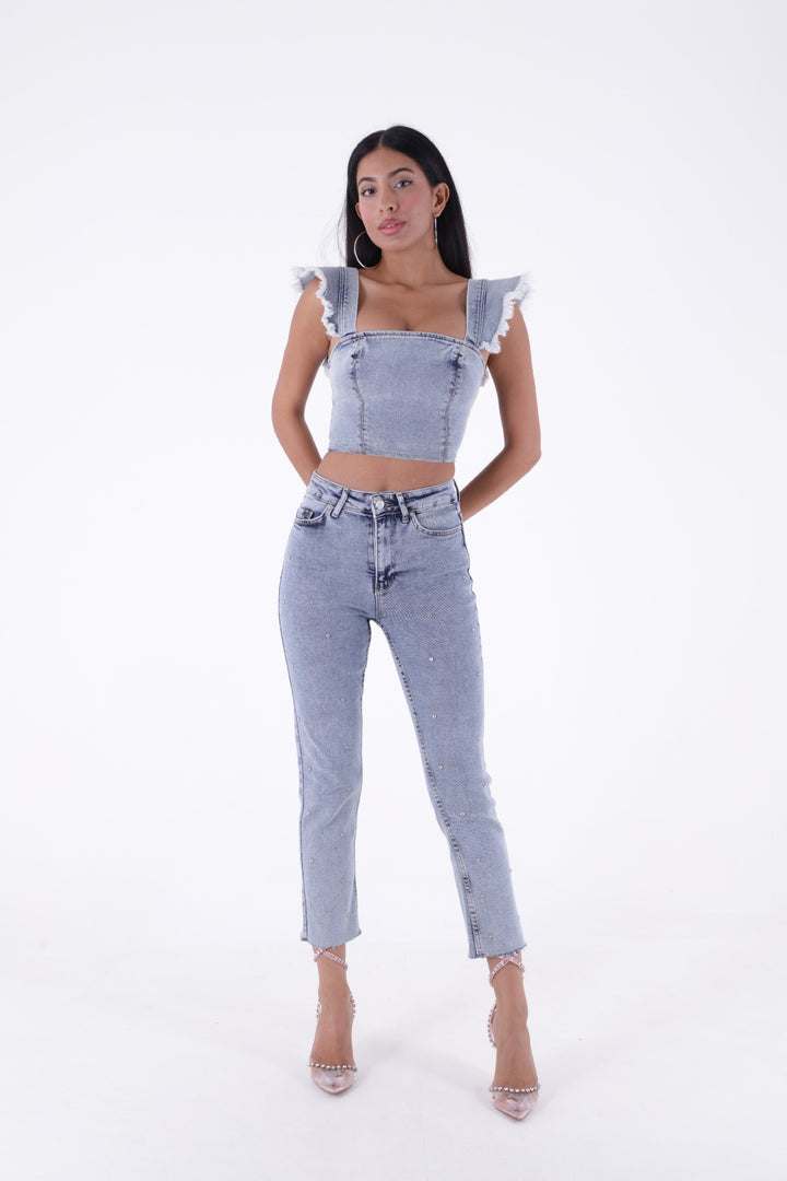 XLJ High Waisted Mom Fit Jean with Drops and Fringe Ending Mixed - Soledad de Graciano Sánchez