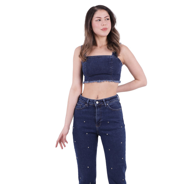 XLJ High Waisted Mom Fit Jean with Drops and Fringe Ending Mixed - Pearland