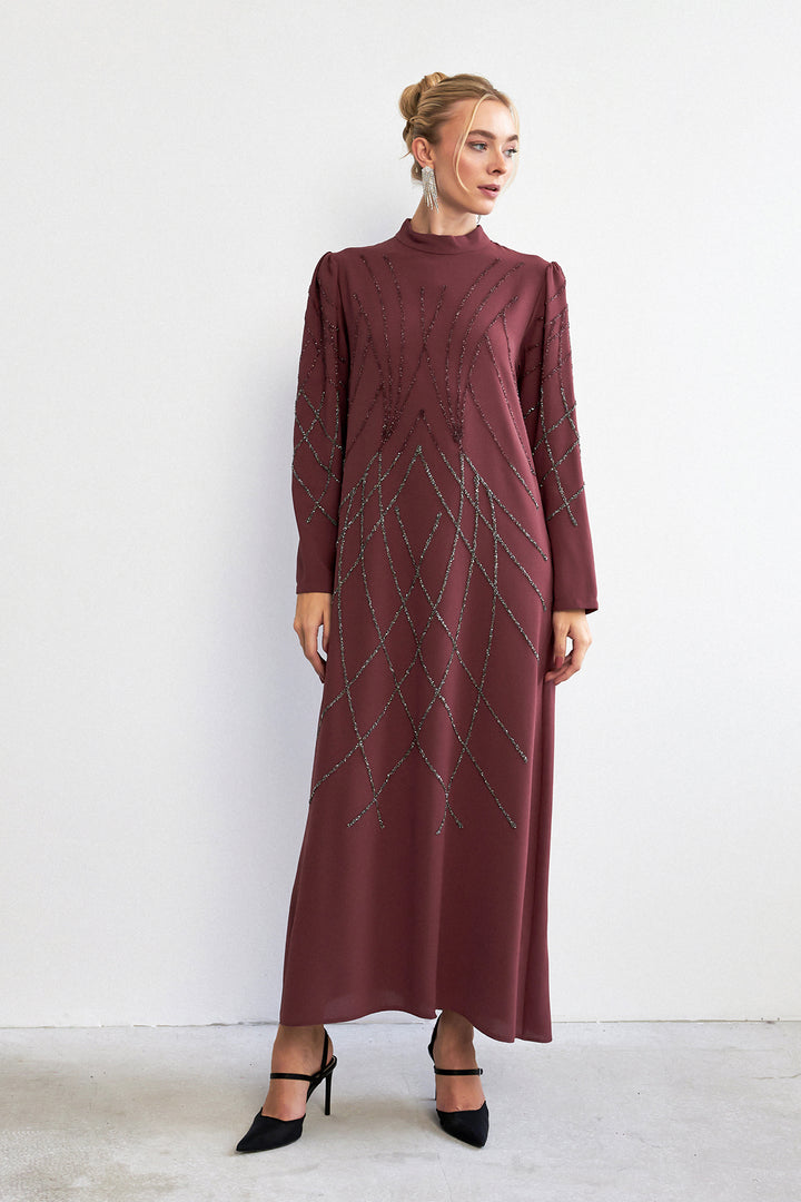 ZRF Women Alora Stone-Embroidered Evening Dress - Rose Pink - Sambir