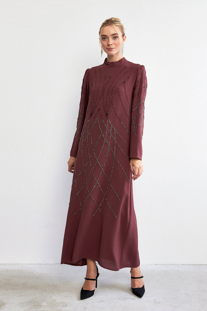 ZRF Women Alora Stone-Embroidered Evening Dress - Rose Pink - Sambir
