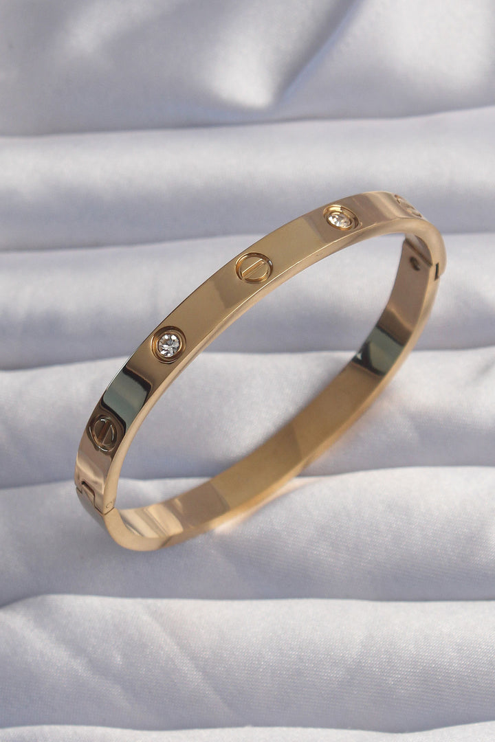 EBJ 316L Stainless Steel Baby Boy Gold Color Zircon Stone Model Cuff Bracelet - Gary