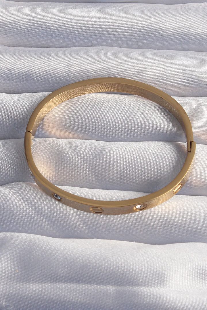 EBJ 316L Stainless Steel Baby Boy Gold Color Zircon Stone Model Cuff Bracelet - Gary