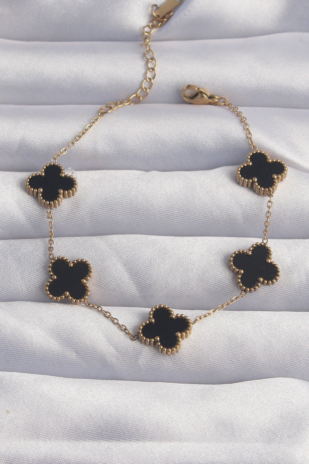 EBJ 316L Steel Gold Color Black Enamel Clover Bracelet - Seraing