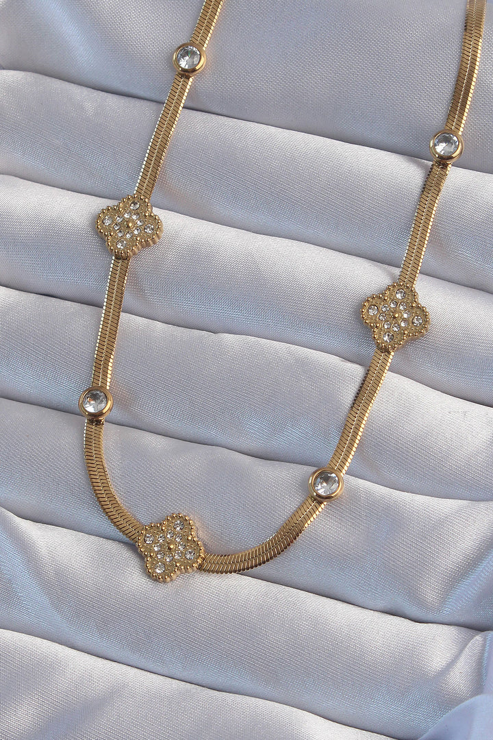 EBJ 316L Stainless Steel Italian Chain Gold Color Clover Model Necklace with Zircon Stone - Norwalk
