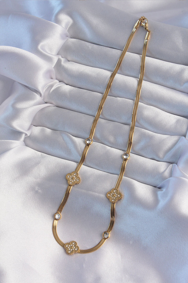 EBJ 316L Stainless Steel Italian Chain Gold Color Clover Model Necklace with Zircon Stone - Norwalk