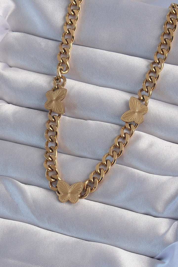 EBJ 316L Steel Gold Color Embroidered Butterfly Model Chain Necklace - Maroúsi