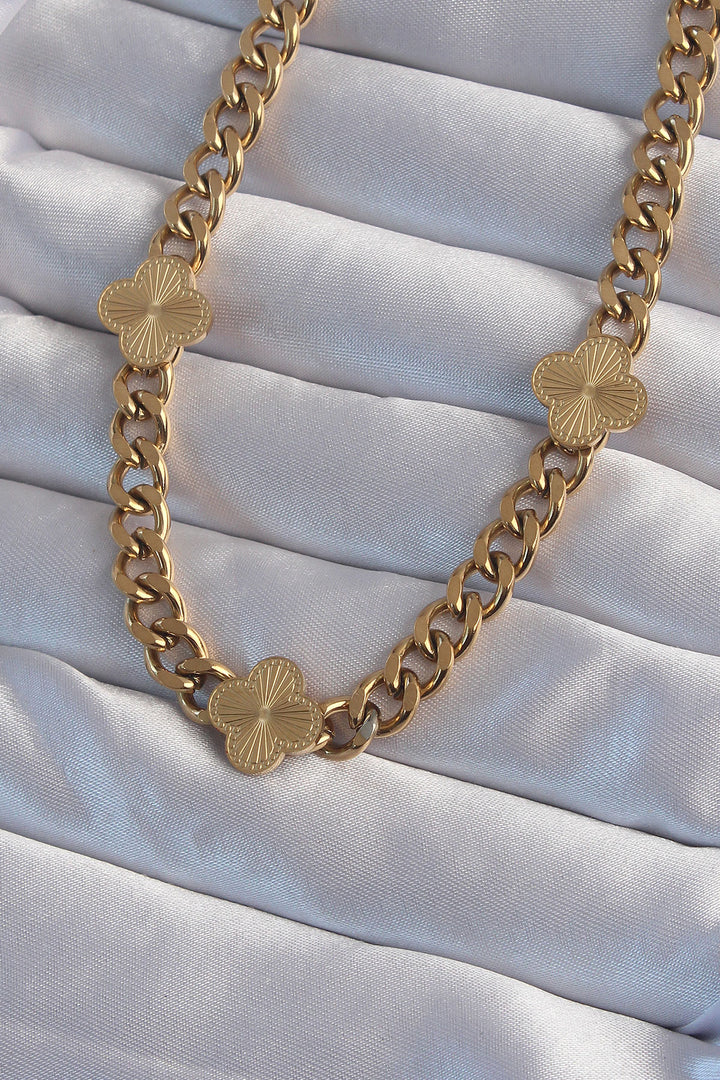 EBJ 316L Steel Gold Color Embroidered Clover Model Chain Necklace - Rochester Hills