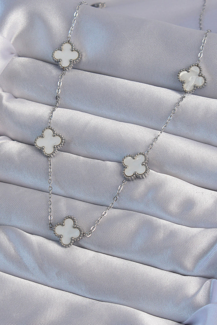 EBJ 316L Stainless Steel Silver Color White Mother of Pearl Clover Necklace - Montrouge