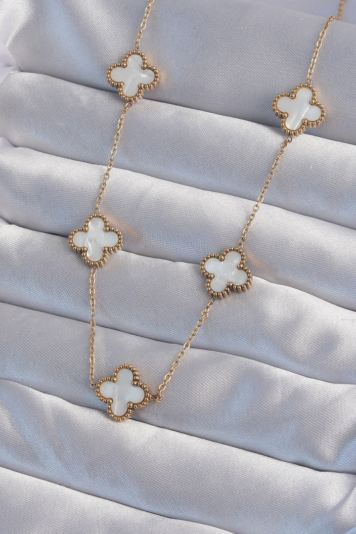 EBJ 316L Steel Gold Color White Mother of Pearl Clover Necklace - San Javier