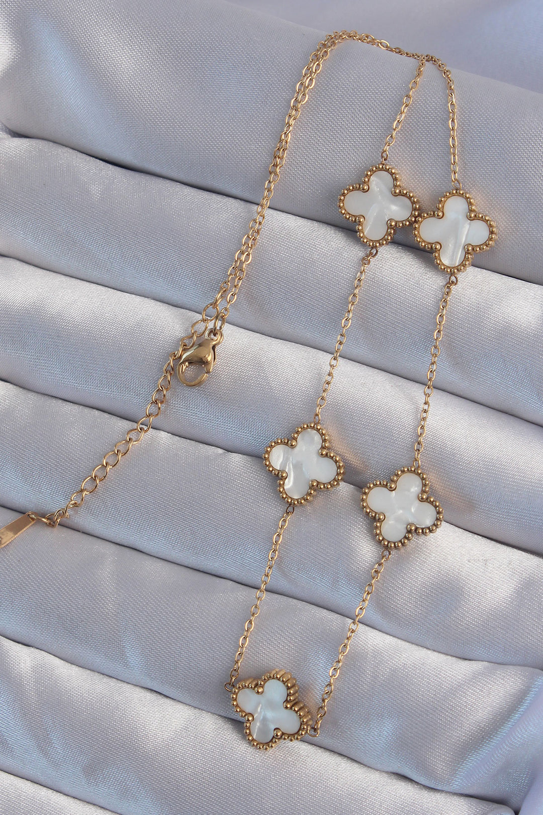 EBJ 316L Steel Gold Color White Mother of Pearl Clover Necklace - San Javier