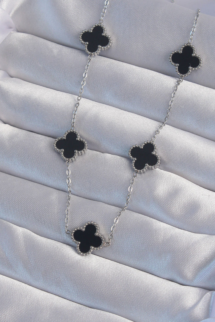 EBJ 316L Stainless Steel Silver Color Black Enamel Clover Necklace - West Covina