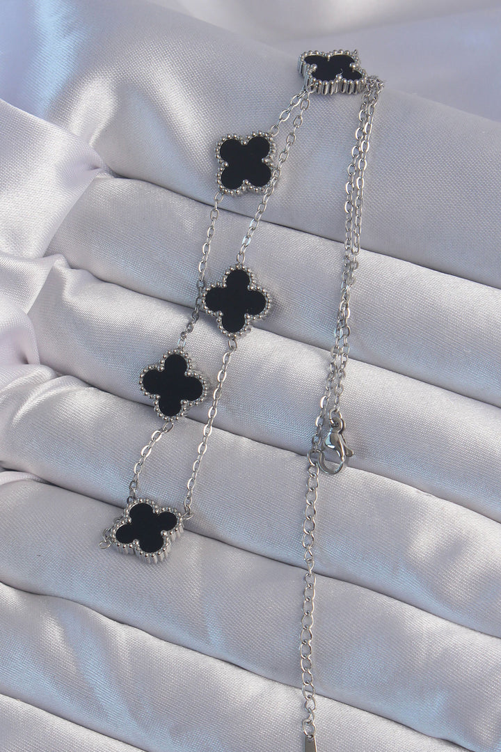 EBJ 316L Stainless Steel Silver Color Black Enamel Clover Necklace - West Covina