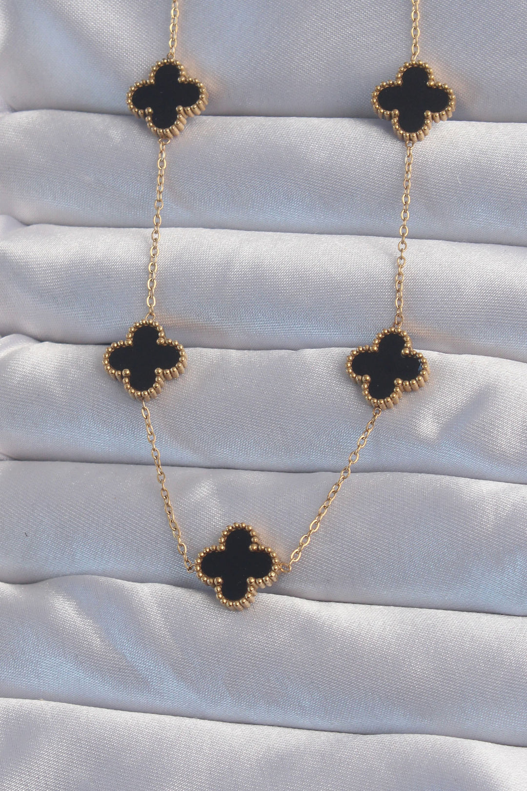 EBJ 316L Steel Gold Color Black Enamel Clover Necklace - Crawley