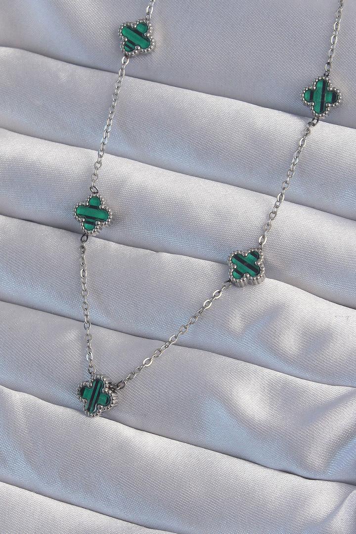 EBJ 316L Stainless Steel Silver Color Minimal Green Enamel Clover Necklace - Alytus