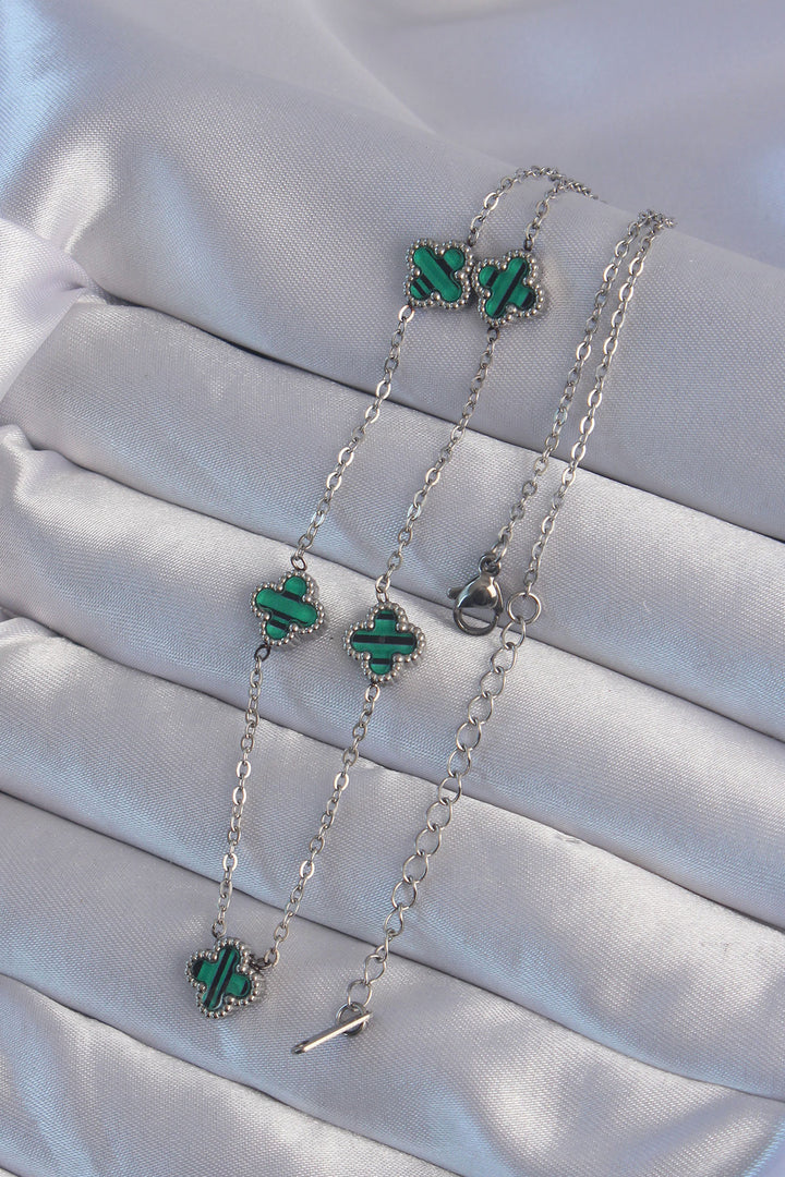 EBJ 316L Stainless Steel Silver Color Minimal Green Enamel Clover Necklace - Alytus