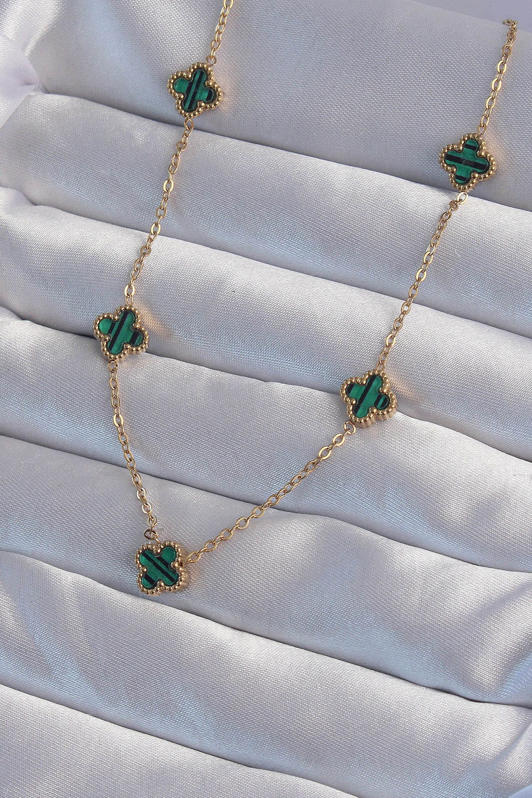 EBJ 316L Steel Gold Color Minimal Green Enamel Clover Necklace - Florence