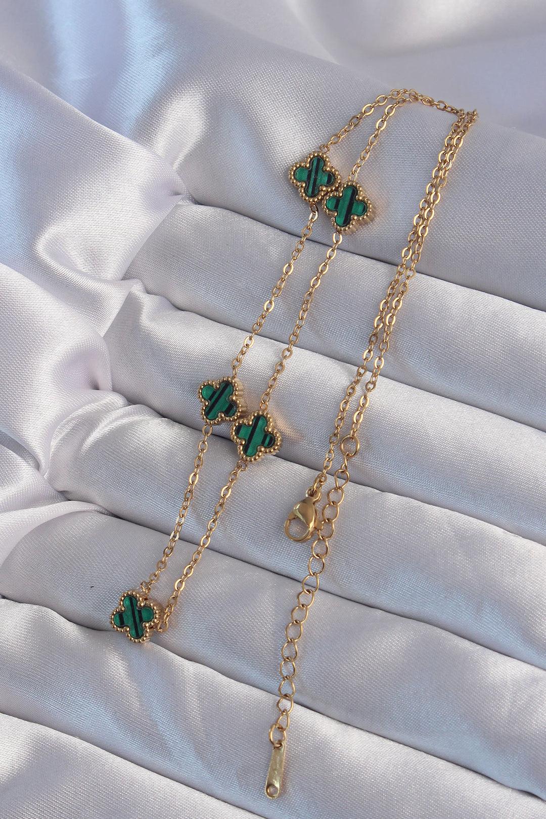 EBJ 316L Steel Gold Color Minimal Green Enamel Clover Necklace - Florence