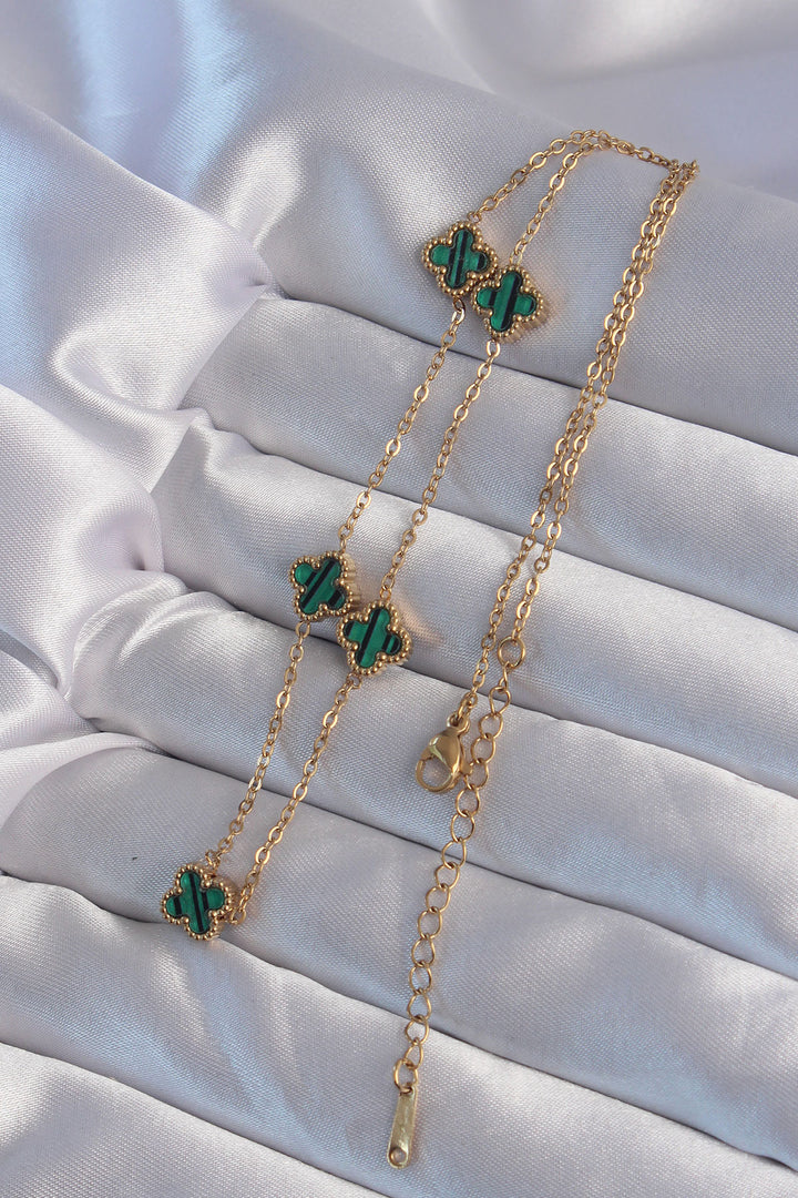 EBJ 316L Steel Gold Color Minimal Green Enamel Clover Necklace - Florence