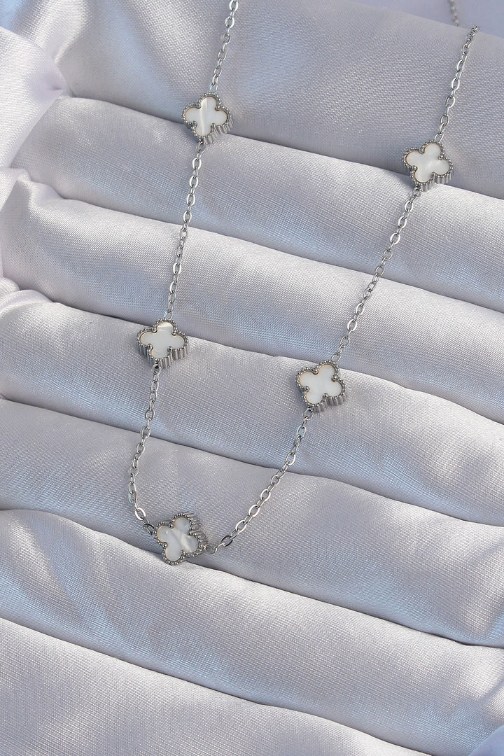 EBJ 316L Stainless Steel Silver Color Minimal White Mother of Pearl Clover Necklace - Lebanon