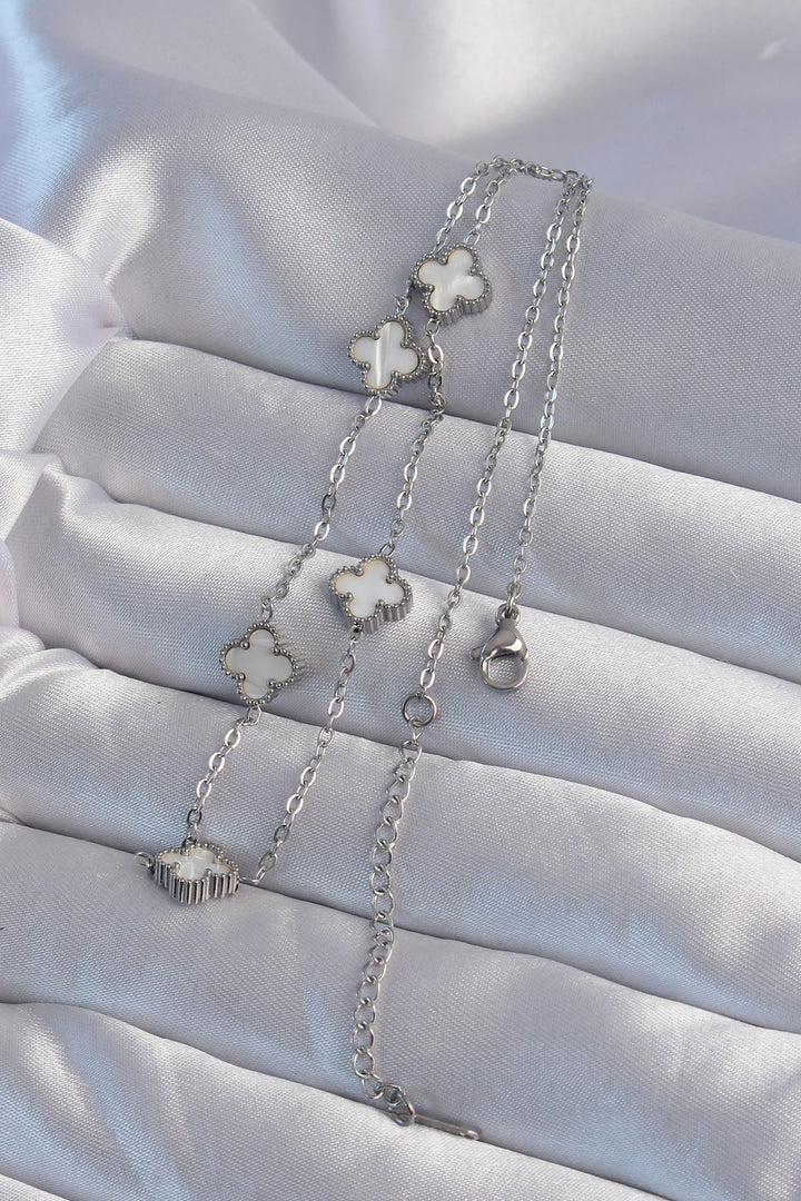 EBJ 316L Stainless Steel Silver Color Minimal White Mother of Pearl Clover Necklace - Lebanon
