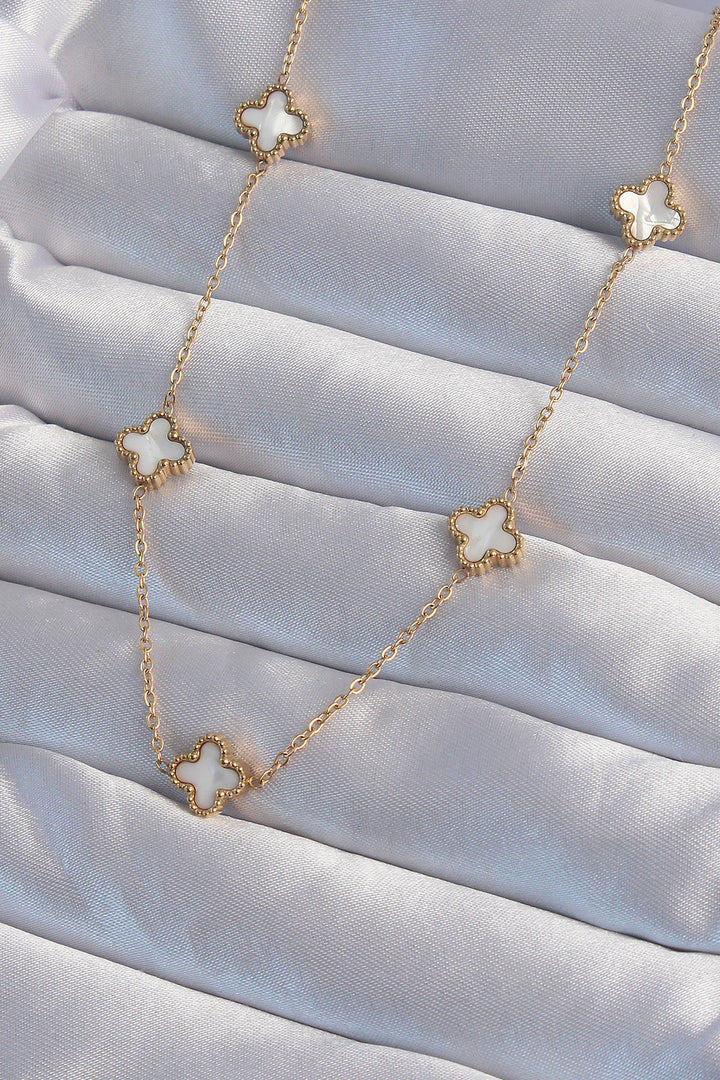 EBJ 316L Steel Gold Color Minimal White Mother of Pearl Clover Necklace - Burgos