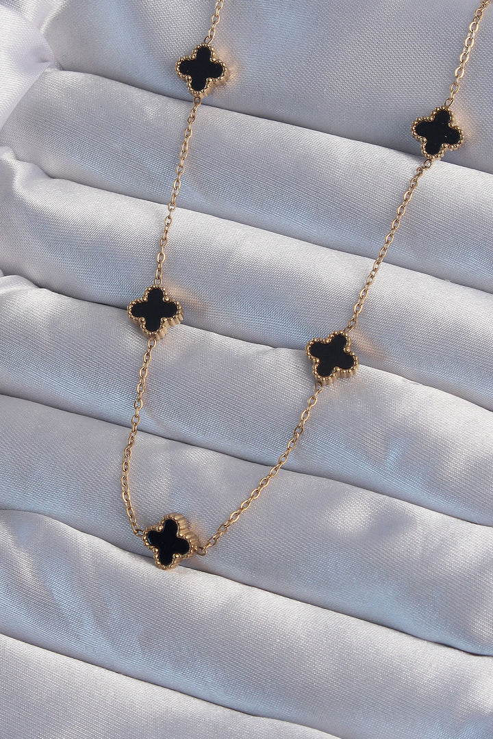 EBJ 316L Steel Gold Color Minimal Black Enamel Clover Necklace - Tequisquiapan