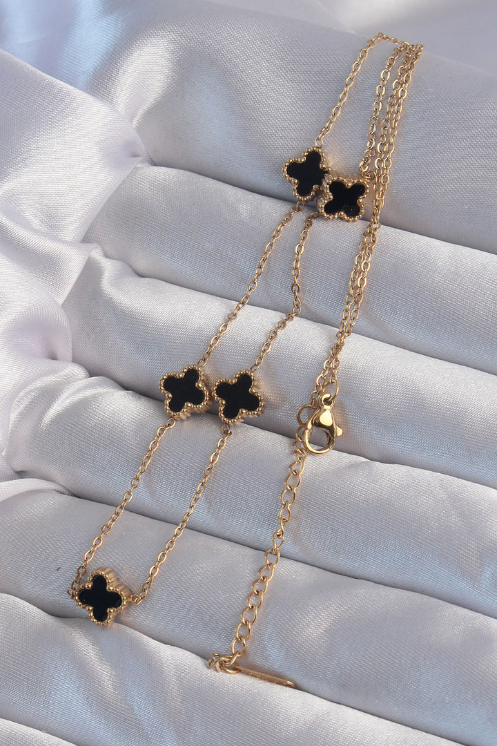 EBJ 316L Steel Gold Color Minimal Black Enamel Clover Necklace - Tequisquiapan