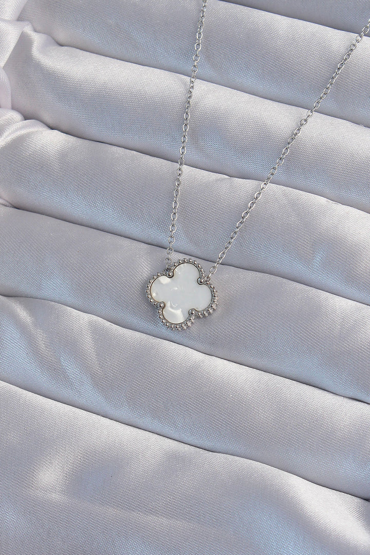 EBJ 316L Stainless Steel Silver Color White Mother of Pearl Clover Necklace - Unna