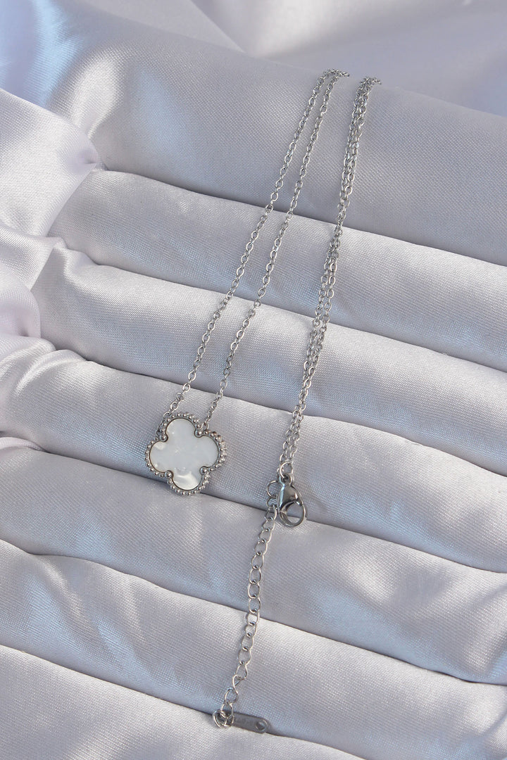 EBJ 316L Stainless Steel Silver Color White Mother of Pearl Clover Necklace - Unna