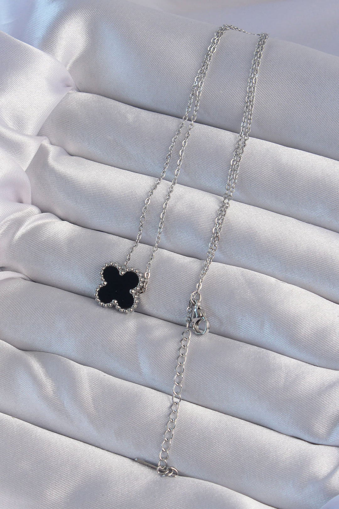 EBJ 316L Stainless Steel Silver Color Black Enamel Clover Necklace - Sydney