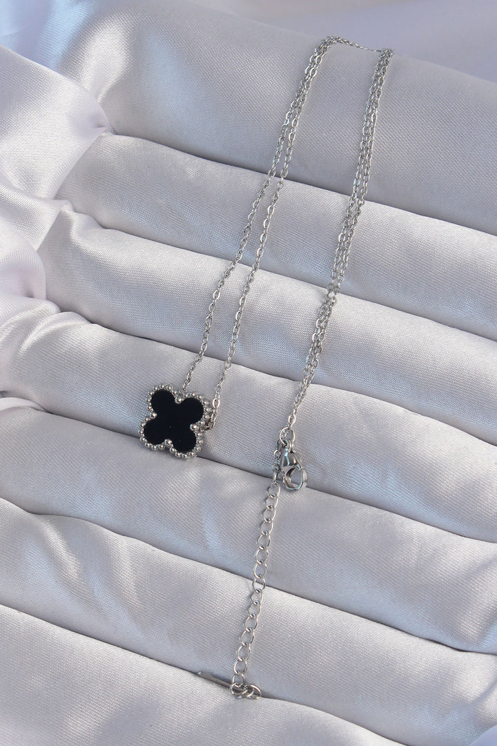 EBJ 316L Stainless Steel Silver Color Black Enamel Clover Necklace - Sydney