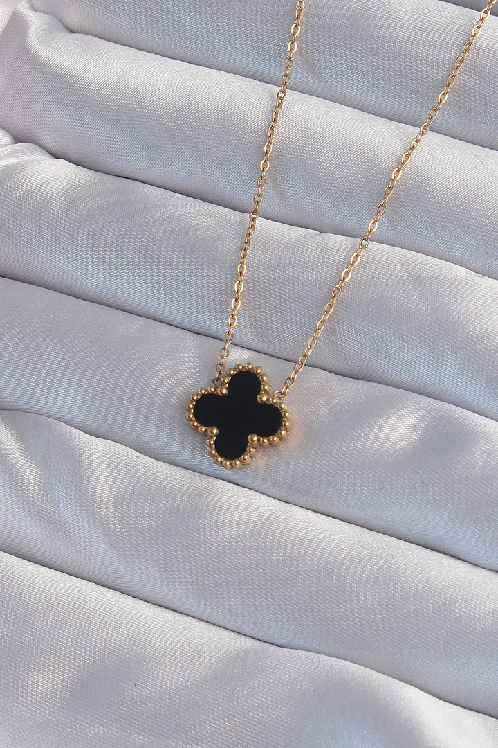 EBJ 316L Steel Gold Color Black Enamel Clover Necklace - San Luis de la Paz