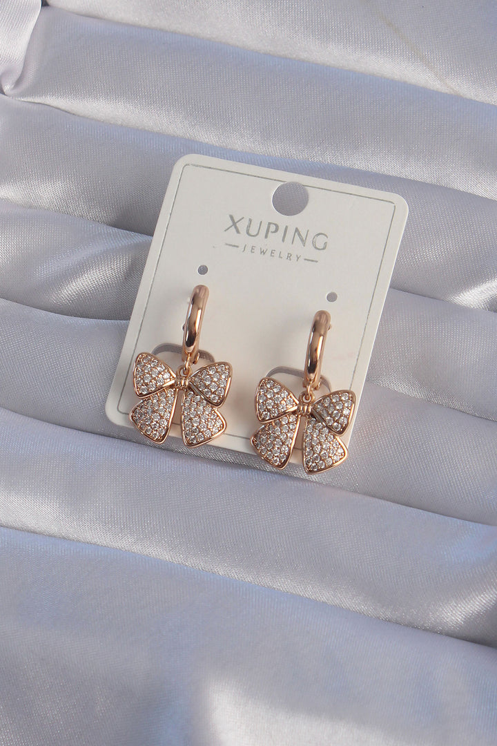 EBJ XUPİNG Rose Color Zircon Stone Bow Model Hoop Earring - St. Johns