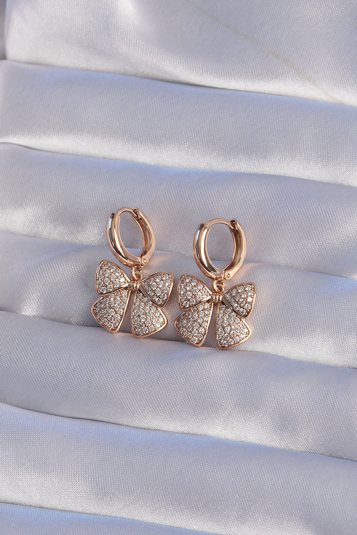 EBJ XUPİNG Rose Color Zircon Stone Bow Model Hoop Earring - St. Johns