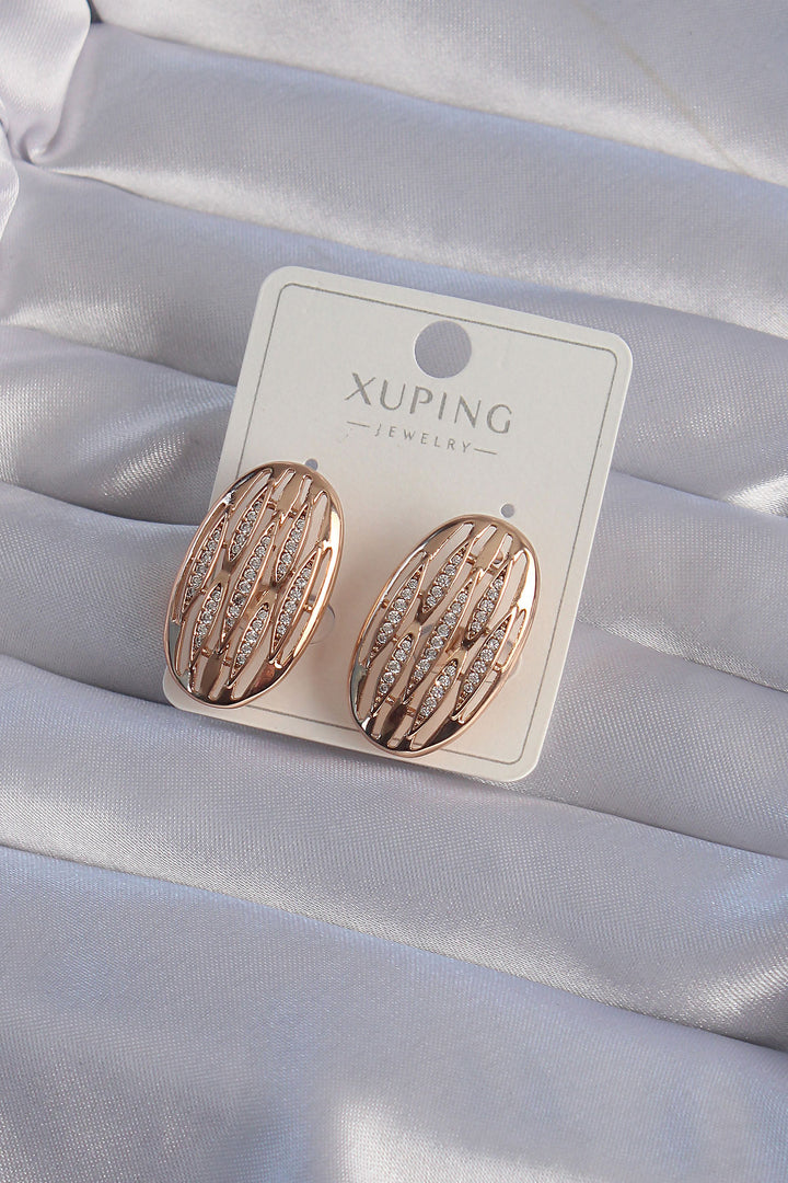 EBJ XUPİNG Rose Color Zircon Stone Striped Model Earring - Konstanz