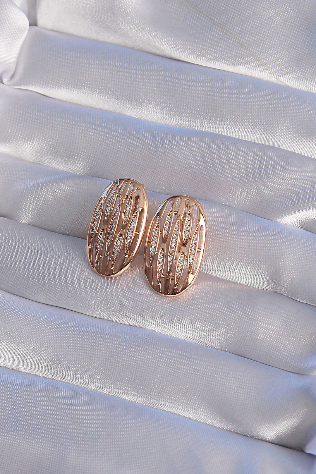 EBJ XUPİNG Rose Color Zircon Stone Striped Model Earring - Konstanz