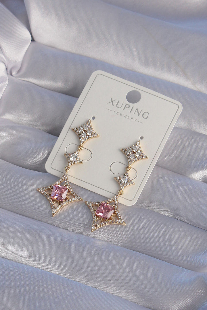 EBJ XUPİNG Gold Color Pink Zircon Stone Star Model Earring - Exmouth