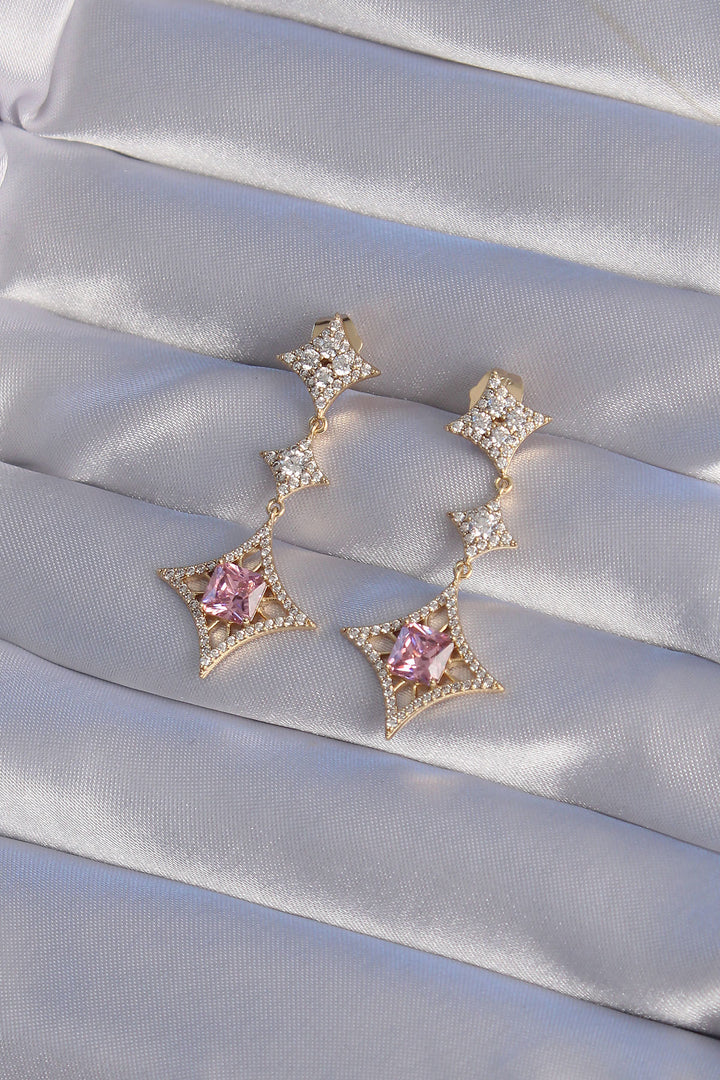 EBJ XUPİNG Gold Color Pink Zircon Stone Star Model Earring - Exmouth