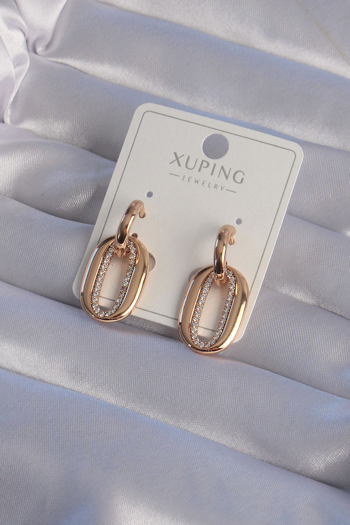 EBJ XUPİNG Rose Color Zircon Stone Hollow Oval Hoop Earrings - Kovel
