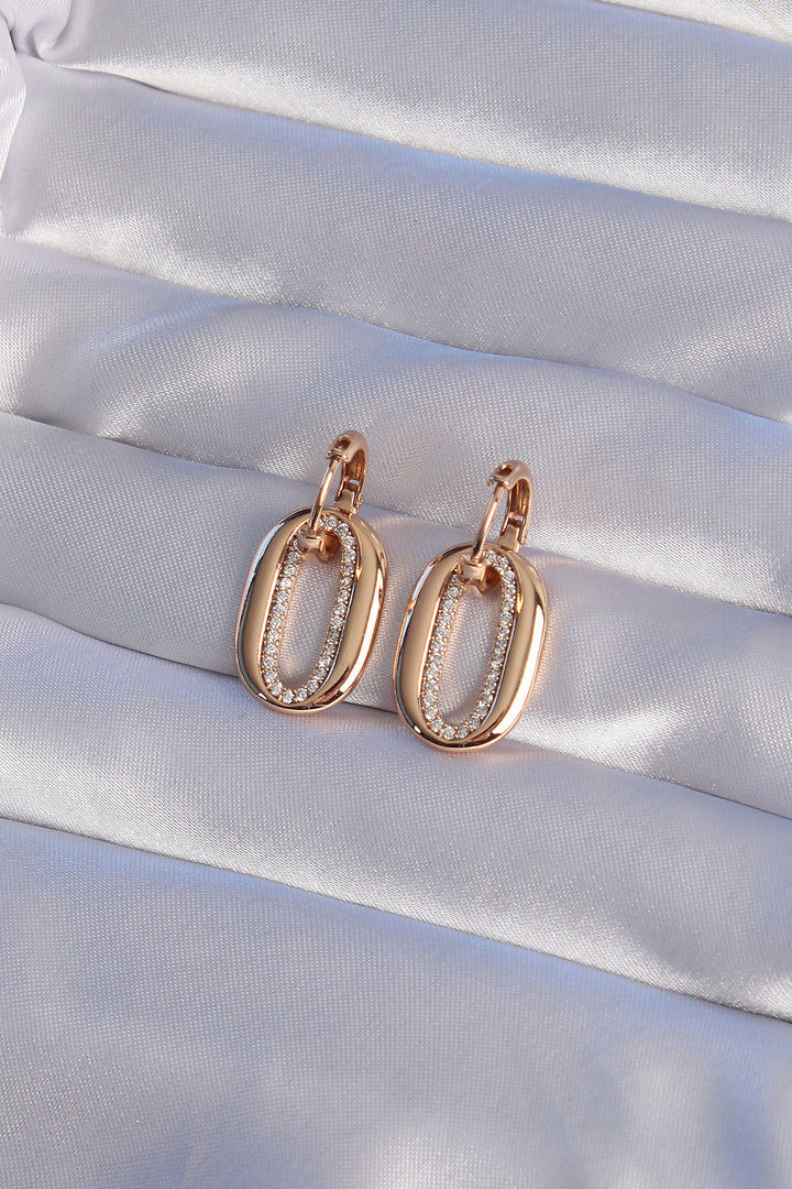 EBJ XUPİNG Rose Color Zircon Stone Hollow Oval Hoop Earrings - Kovel