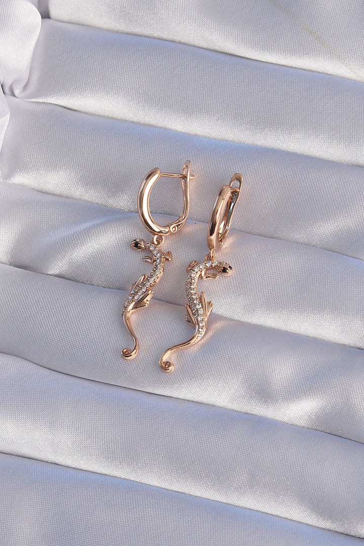 EBJ XUPİNG Rose Color Zircon Stone Lizard Model Hoop Earring - Fresnillo