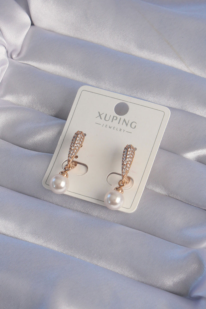 EBJ XUPİNG Rose Color Pearl Stone Half Hoop Dangle Earrings - Acilia